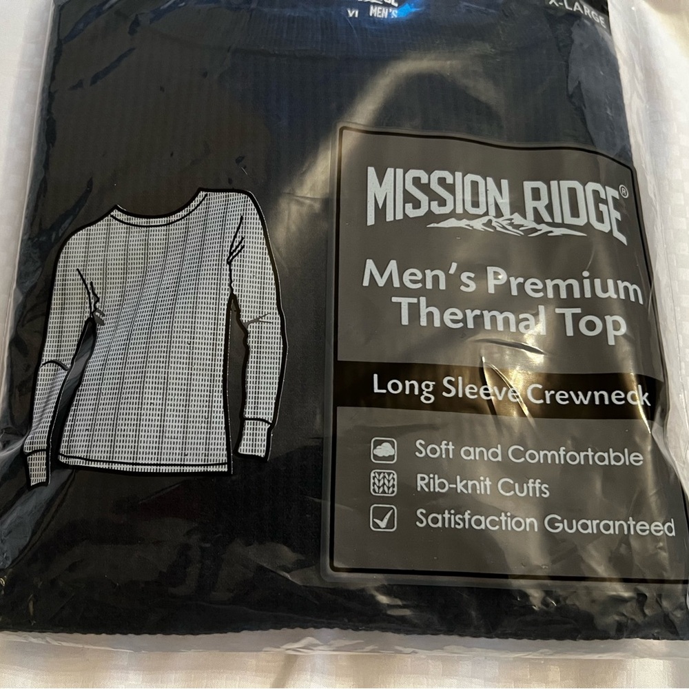 NWT NEW Mission Ridge Men's Black Thermal Ribbed Long Sleeve Crewneck Shirt